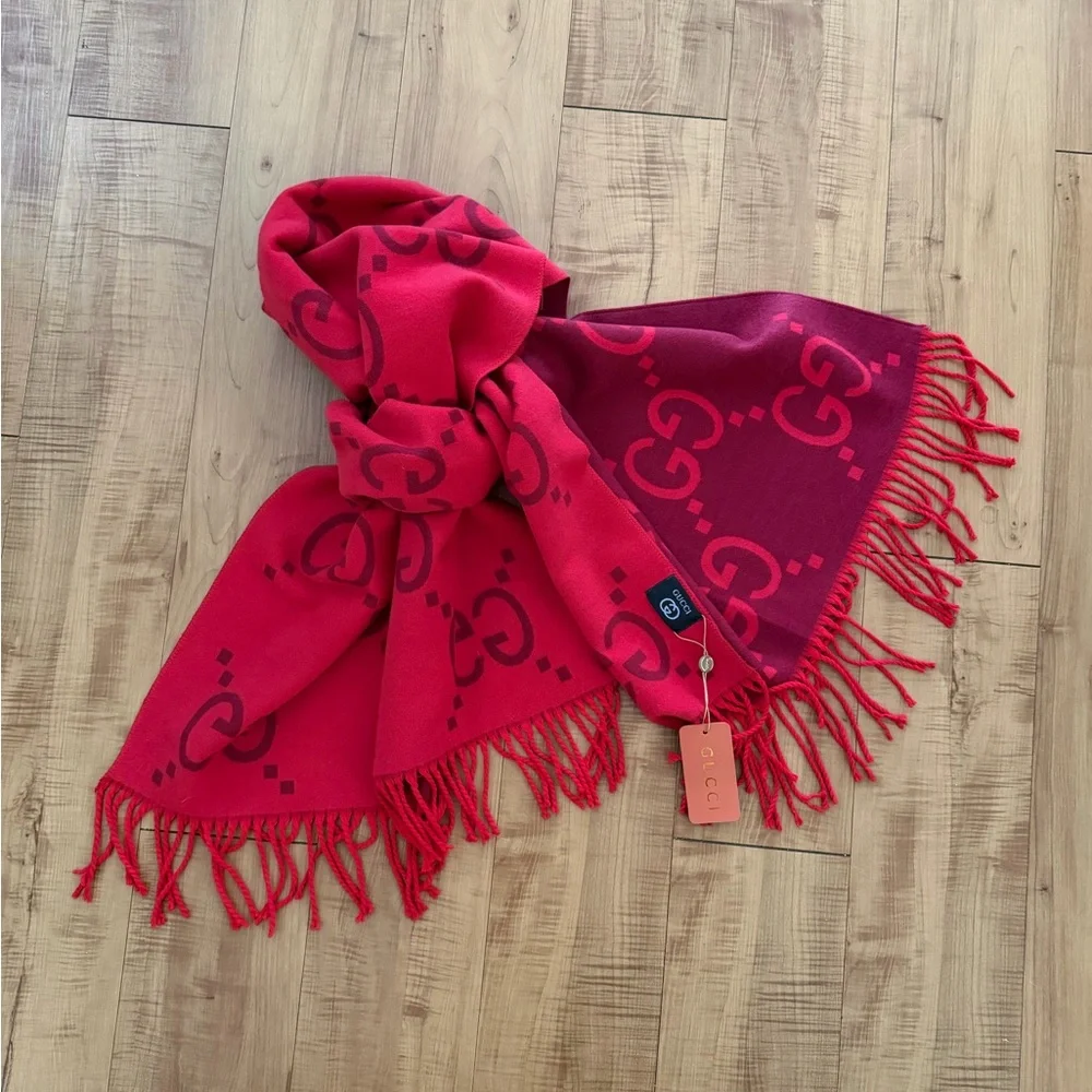 Reversible Large Super Soft GG Monogram Wrap Shawl Scarf Silk Cashmere